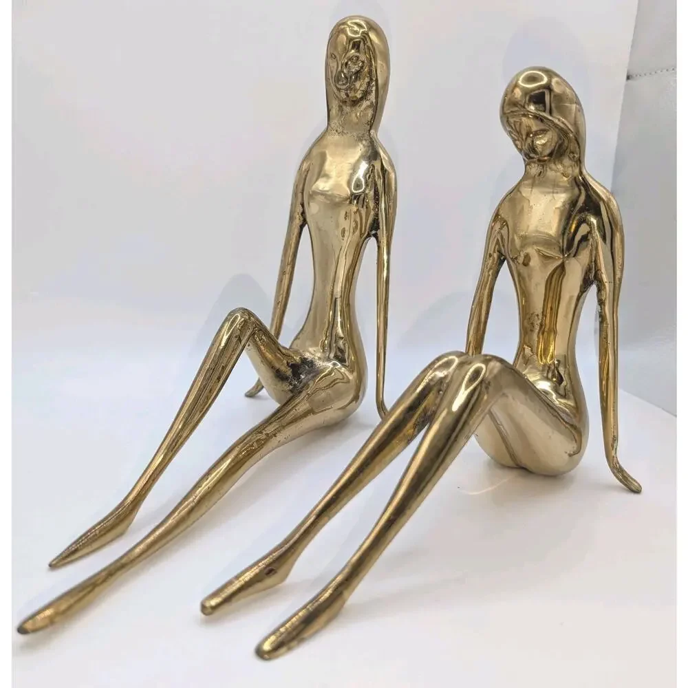 Vtg Solid Brass Female Statues BookendsHollywood Regency Art Deco Revival